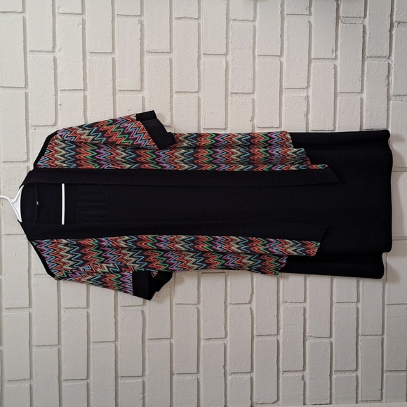 Blu Sage Black W/Built-In Multicolor Open Jacket Midi Dress. Size 18W NWOT - Picture 1 of 8